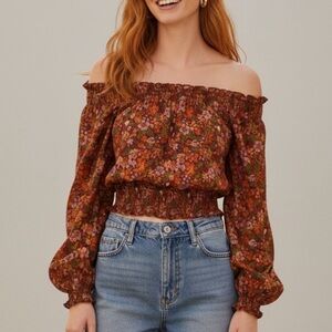 Olivia James The Label Gia long sleeve crop top  Wildflowers NWT size small